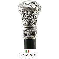 Walking Stick Cane in Metal Pewter and Beech Wood Ergonomic and Rigid Customizable in Length Black Brown Engraving Handle Liberty Vintage for Man Woman ideal outdoor craftsmanship Cavagnini