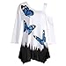 Produktbild Damen Pulli Langarm T-Shirt -Damen Schmetterling Print One Shoulder Tunika Lose Bluse Tops-Sweatshirt Sweatjacke Pullover Tops- Große Größe Frauen Druck Kurzarm Shirt Cold Tops