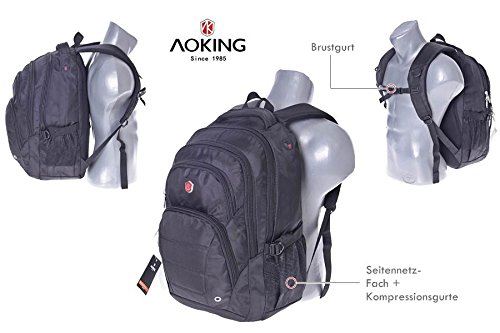 City Rucksack Schule Arbeit & Freizeit Bag Schulrucksack Sportrucksack Backpack Laptoprucksack Laptopfach 17″ – schwarz (HN49031) - 5