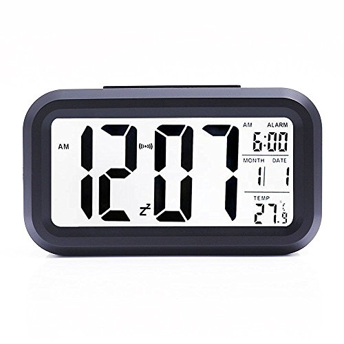 LED Digitaler Wecker VPOWER® Großer Display, Schlummertaste, Datumsanzeige, Temperatur und Sensor Licht Schwarz