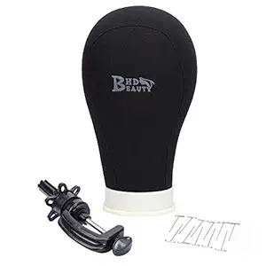 BHD BEAUTY Canvas Block Head for Wig Making Mannequin Head with Polyurethane Filled and Sturdy Canvas Fibre Covered for Display Style Dry with Mount Hole Black 23