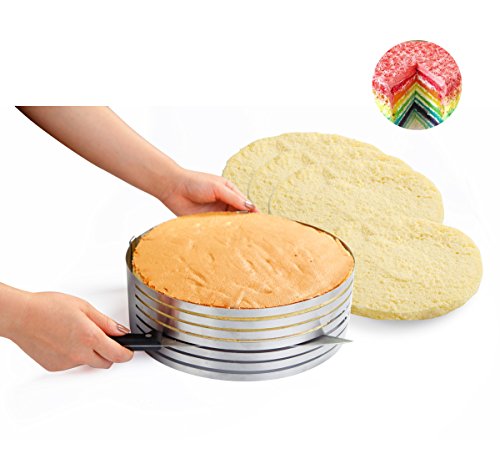 Somine Edelstahl verstellbare Tortenbodenteiler Scalable Kuchenring Schicht Kuchen Slicer von 23cm bis 30cm im Durchmesser- Für Kuchen, Mousse, Gebäck