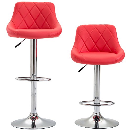 Barhocker Doppelpack höhenverstellbar Jalano Tresenhocker mit Griff 2er Set Barstuhl mit Lehne in verschiedenen Farben Hocker 360° drehbar (Rot)
