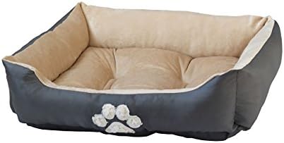 HappyCare Textiles Reversible Water-Proof Rectangle Pet Bed with God Paw Embroidery, PAPU Grey