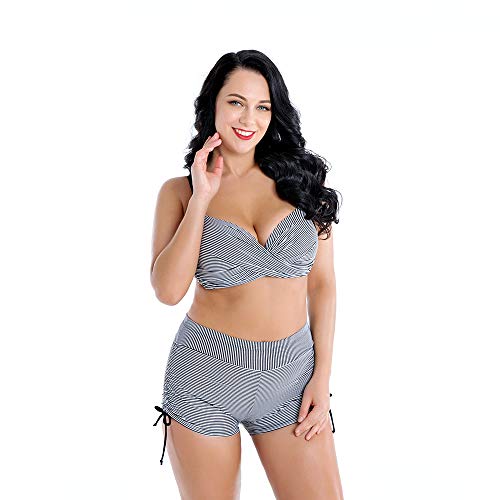 L@ily Costumi da Bagno Donna a Righe a Vita Alta a Righe Divise, Costumi da Bagno per Bikini,Black,56
