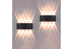 FUPE 2 Pack Lampada da Parete Esterno/Interno LED Applique da Esterni 16W 1600LM Up Down Faretto da Parete IP65 Impermeabile Moderno Lampade Muro Alluminio Bagliore su e giù (Nero 3000K luce caldo)