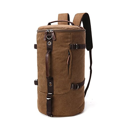 lanyou Canvas Rucksack Man Wandern Daypack Zylinder Rucksack perfekt für Reisen Gym Sport Outdoor Schule Tasche coffee coffee