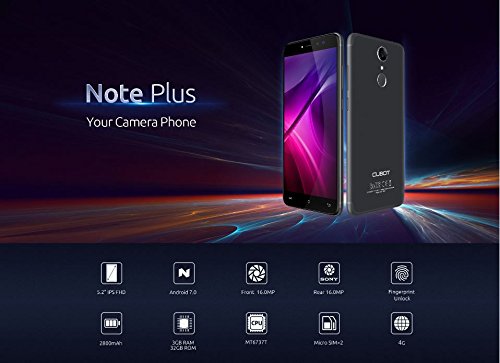 CUBOT Note Plus - 5.2 "FHD-Bildschirm Android 7.0 4G Smartphone, 16MP +
16MP Dual-Kamera, Quad Core 1.5GHz 3GB RAM 32GB ROM, 8.5mm ultra dÃ¼nn
- Gold