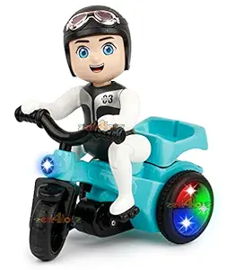 Zest 4 Toyz 360 Degree Rotating Spot Stunt Tricycle Motorcycle , Bump & Go Toy with Flashing Light & Sound