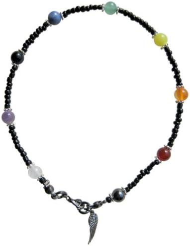 ~ 9 CHAKRA BLACK ~ HANDCRAFTED GEMSTONE BEADED ANKLET ANKLE CHAIN ANKLE BRACELET 9” up to 12”