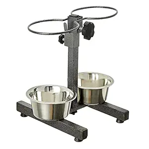 BLACK DOG Stainless Steel Adjustable Height Double Diner Food & Water Feeding Bowls for Dogs & Puppies (H Shaped Standing Bowl) (Large (1600ML))