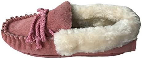Ladies / Womens Genuine Suede Leather Moccasin / Slippers with Warm Faux Fur Lining & Cuff Pink 7