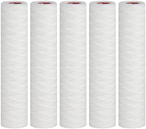 5 x AQUAFILTER 10" String Wound Polypropylene Yarn 5 Micron Sediment Filter Cartridges for removal of Sand, Silt, Rust and Suspended Solids from Industrial and Domestic Hot Water Applications