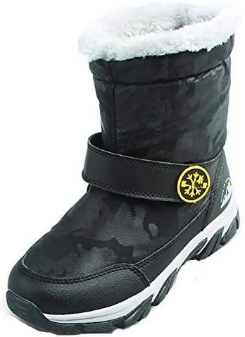 DLAM Kids Girls&amp;Boys Winter Warm Waterproof Resistant Lightweight Cotton Shoes Snow Boots Black , 1 , 30