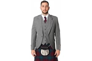 The Scotland Kilt Company Highland Wedding Men's Tweed Argyle Jacket & Vest in Light Grey - Tailored, Comfortable Fit, Long Sleeved Formal Blazer