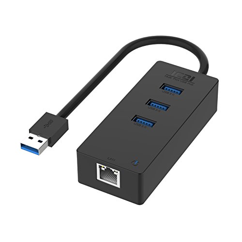 ICZI vernickelt USB 3.0 HUB, 3x USB 3.0 Ports mit ethernet, ohne Ladeport, für MacBook,Windows Laptop andere USB 3.0 kompatibel Geräten, Schwarz (3x Port mit ethernet)