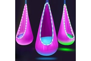 ‎HLMNAKE Hängehöhle Kinder, hängende Hängematte mit LED-Leuchten, Nestschaukel mit Zelt, Schaukelstuhl mit Nicht Leuchtend aufblasbarem Kissen & allem Zubehör, Hängezelt, Sitzsack für Indoor & Outdoor (Rosa)