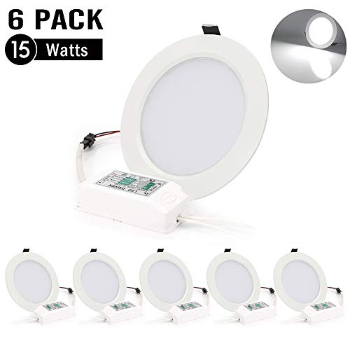 LED Luz de Techo 6x15W, 6000K Blanco Foco LED Empotrable Redondo 1200LM Downlight Extraplano Panel LED Lámpara de Techo para Hogar, Oficina, Iluminación Comercia [Clase de eficiencia energética A++]