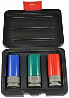 Impact Socket Set 3 pcs Plastic Box 17" 19" 21" Alloy Wheel Red Tools