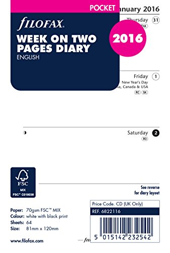 Download Filofax 2016 Week on Two Pages Format English Pocket Diary
