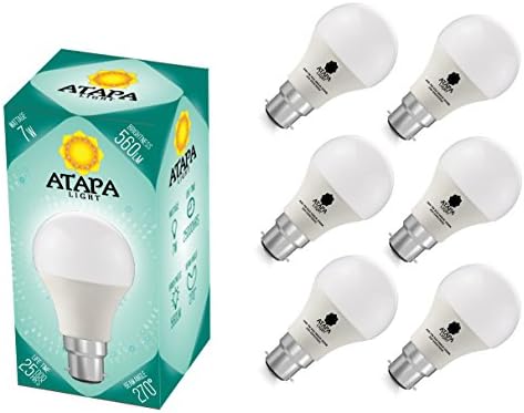 ATAPA 6 x A60 LED Bulbs 7W B22 270° Beam Angle 3000 Kelvins Natural Warm White Color Very Bright 60W Replacement Energy Saving Class A+ Globe A60 GLS Light Bulb for Shower Bathroom Kitchen Living Room Porch Home Garden Library Accessories