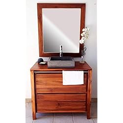 Salle de Bain en Teck Sirocco Natural Vernis et Son Miroir Teck Solo