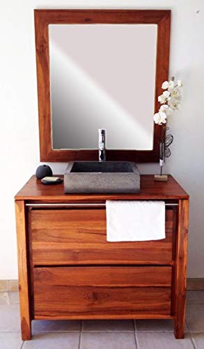 Salle de Bain en Teck Sirocco Natural Vernis et Son Miroir Teck Solo