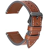 Fullmosa Uhrenarmband 24mm Leder in 6 Farben,Wax Series Echtes Ersatz Armband für 24mm,Dunkelbraun + Rauchgraue Schnalle 24mm