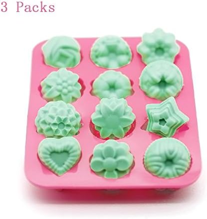 UHMei Food Grade Silicone Mold,Jelly, Biscuits, Chocolate, Candy, Cupcake Baking Mold, Muffin Pan, 3 Pack Set