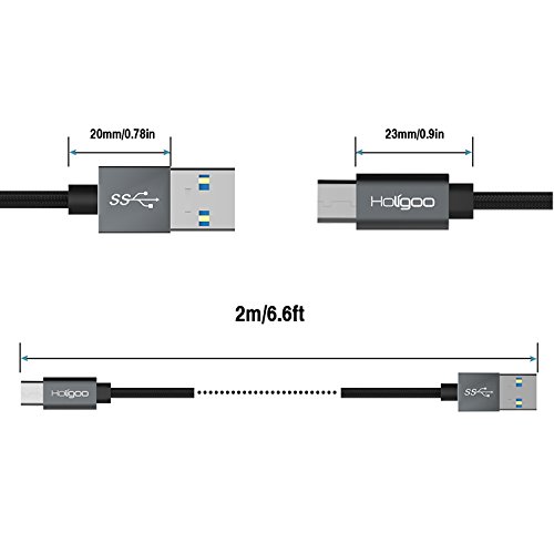 Holigoo USB Typ C Kabel, 2M Nylon umgeflochtenes USB 3.0 Schnelle Aufladung USB C Cable Ladekabel und Datenkabel USB C auf USB 3.0 für MacBook Pro , samsung galaxy s8 , Huawei Mate 10 P9 P10, One Plus 2/3, Nokia N1, Google ChromeBook Pixel, Nexus 6P/5X (6.6ft Grau) - 7
