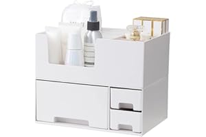 BTGGG Makeup Organizer With Drawers Make Up Storage Box Cosmetic Storage Box with 12 Slots,Multi-function Skincare Display Drawer Beauty Organizer for Desktop Bathroom 24.2 * 17.2 * 19.4CM White