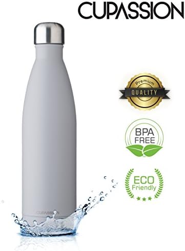 CUPASSION EVI - Stainless Steel Vacuum Flask 260ml &amp; 500ml &amp; 750ml. Drinking bottle water bottle. Keeps drinks hot for 18h &amp; cold for 24h. Thermos bottle &amp; Thermos flask, Warm Grey, 500 ml