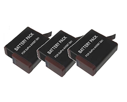 fuer Gopro HERO 5 - 3x LOOKit Akku - AABAT-001 - 1220mAh - kompatibel bis Kamera Firmware 2.0