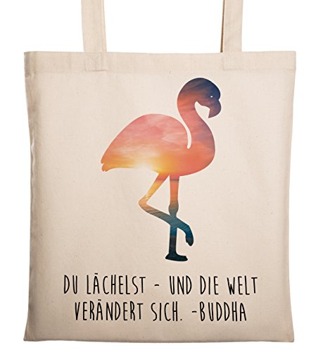 Mr. & Mrs. Panda Tragetasche Flamingo - 100% handmade in Norddeutschland - Flamingo, Pink, Federn, Flusskrebse Tragetasche, Tasche, Beutel, Jutetasche, Bag, Jutebeutel, Einkaufstasche, Motiv, Spruch, bedruckt, Druck Flamingo, Pink, Federn, Flusskrebse