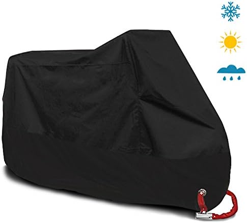 Wisfox Motorcycle Cover 190T Nylon Waterproof Motorbike Cover Heavy Duty Anti Dust Rain UV Indoor Outdoor Protective Breathable Cover with Storage Bag(Black)