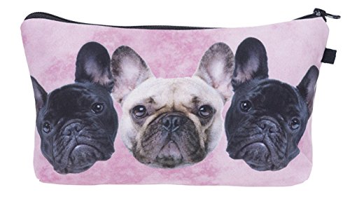 kukubird Girls Printed Make Up Bag Wash Bag Toiletry Cosmetics Wallet Pencil Pen Holder Organiser Pouch Case - Bulldog Trio