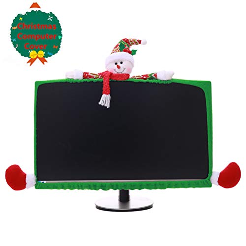 Poluka 1 Pack Christmas Computer Monitor Border Cover Elastic Laptop Computer Cover Computer Decorations Cover Xmas Home Office Computer Decoration-Snow Man