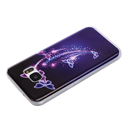 Lonchee Samsung Galaxy S7 Hülle,Bunte Muster Weich TPU Handy Hülle Durchsichtig Transparent Etui Cover Case Protective Shell Soft Schutzhülle Telefon Kasten für Samsung Galaxy S7 – Lila Schmetterling - 3