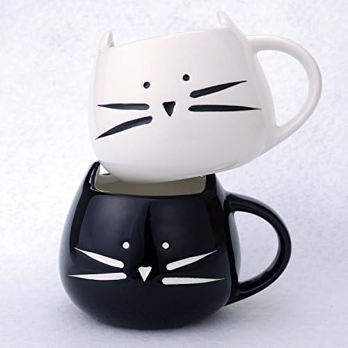 2 Pack,Ilyever Funny Cute Little Cat Coffee Tea Milk Ceramic Gift Mug Cup,white+black