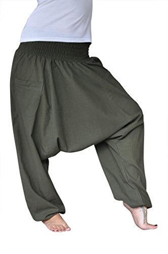virblatt Haremshose einfarbig mit tiefem Schritt Unisex Einheitsgröße S – L Aladinhose mit Reißverschluss an den Taschen – Unüberlegt - 3