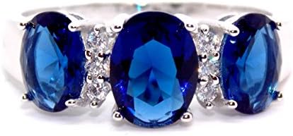 Sterling Silver Blue Sapphire And Diamond 2.45ct Trilogy Ring (925)