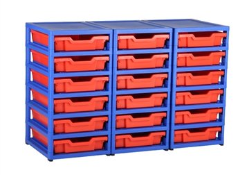 GratStack wide storage unit with 18 plastic Gratnells trays.