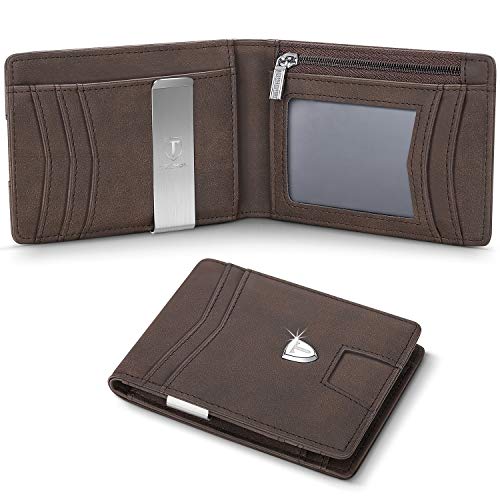 Wallet Mens Slim with Money Clip RFID Blocking Leather Wallet with 9 Credit Card Holders & Coin Pocket, TEEHON Minimalist Wallet, Bifold Travel Wallet for Men with Gift Box - Brown