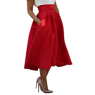 Eleery Jupe Femmes LongueTaille Haute Tutu Uni Simple Poche Vintage Élégante Classique Rétro Plissé Stretch Bureau Casual Cocktail Party (FR38)