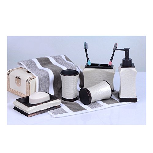 Bad Accessoires Set, 5-teilig Badezimmer-Set Seifenspender Zahnbürstenhalter/Zahnputzbecher Seifenschale - 3