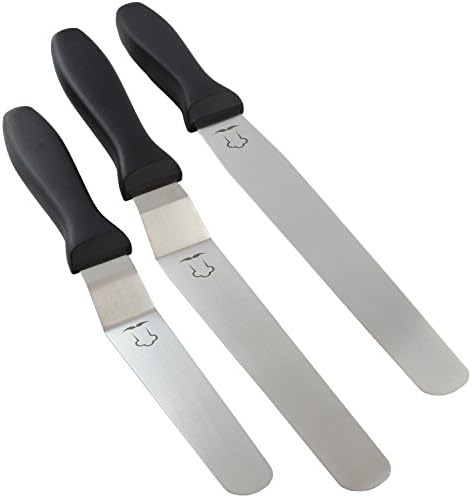 Chefarone Icing Spatulas - 3-Piece Set of Angled &amp; Straight Stainless Steel Icing Spatulas - Perfect for Decorating Cakes, Pastries and Cupcakes … (Black)