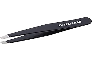 TWEEZERMAN Pinzetta (punte oblique rettificate, Pinzetta per sopracciglia, qualità professionale, acciaio inox), nero