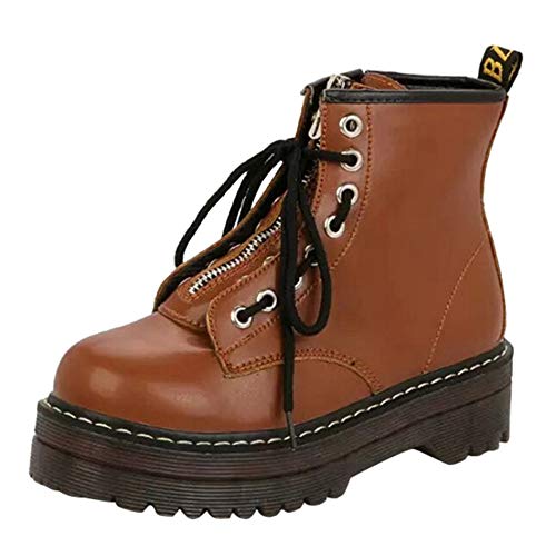 Preisvergleich Produktbild Halbschaft Stiefel Gummistiefel Reitstiefelette Flache Boots Klassischer Stiefeletten mit Blockabsatz Spitze Zipper Kurzschaft Stiefel Damen Flach Leder QINGXIA_ZI