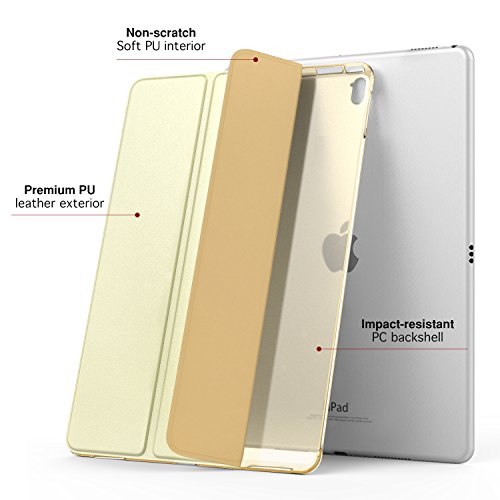 MoKo Hülle für Neu iPad Pro 12.9 2017 – PU Leder Tasche Schutzhülle Schale Smart Case mit Translucent Rücken Deckel, mit Auto Schlaf / Wach Funktion und Stanfunktion für Apple New iPad Pro 12.9 Zoll 2017 Tablet, Champagner Gold - 2