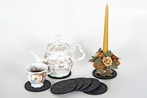 Superhome® Glas-Untersetzer 8-teiliges Set rund, Durchmesser 10cm 100% Polyester abwischbar, pflegeleicht, langlebig waschbar bei 30° Hochwertiges Tisch-Accessoire für drinnen und draußen (Anthrazith) - 6
